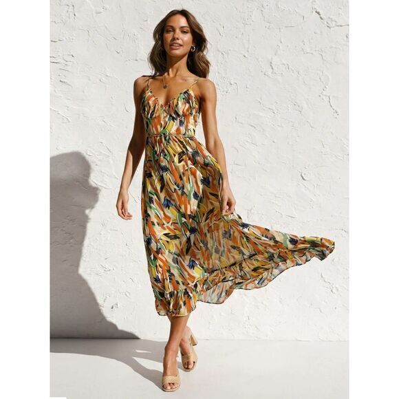 Commense Boho Chic Vibrant‎ Floral Print Midi Dress Cami Summer Midi Sundress S - Picture 4 of 11